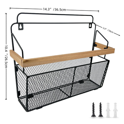 Pubgeer Wall Mounted Magazine Holder, Wooden-Trim Wall File Organizer, Hanging Magazine Rack, File Organizer for Entryway Living Room Kids’ room and Office, Hanging Mail Organizer