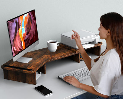 Zimilar 2 Pack Height Adjustable Monitor Stand Riser with Drawer Dual Wood Monitor Stand Riser