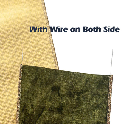 GHGMAO Olive Green Velvet Wired Ribbon, 2.5 Inch Crushed Velvet Ribbons with Gold Edge, Christmas Wired Ribbon for Gift Wrapping, Christmas Tree Decor, Wreath Supplies, Crafts Bow Making, 10 Yards