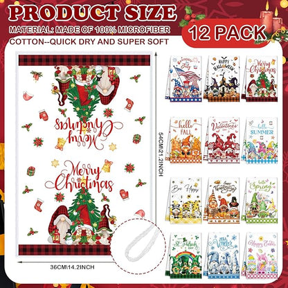 12 Pcs Seasonal Kitchen Towels Set