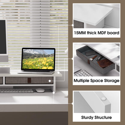 Fenge Monitor Stand with Drawer, 2 Tiers Dual Monitor Riser for Desk, 35 Inch Computer Stand for 2 Monitors, Desk Shelf for Home, Office, Laptop, PC, TV, Printer