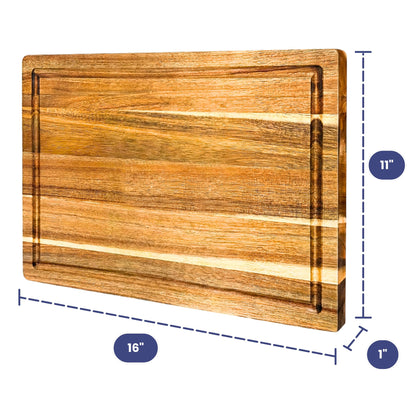 Non-Toxic Acacia Wood Cutting Board, Mineral Oil & Plastic Free, 16x11 in