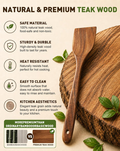 Noarsen 7 PCS Natural Solid Teak Wooden Kitchen Utensil Set with Holder