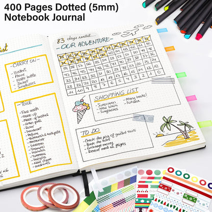 Notebook Journal, Dotted Journal, 8.5" x 11", 400 Pages Dot Grid Notebook, No Bleed Thick Paper, Leather Journal for Bullet Journaling, Work, School, Notes, 125pcs Sticky Tabs, Inner Pocket, Green