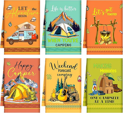 Boyiee Set of 6 Camping Kitchen Towels Absorbent Dishcloths Bonfire Tent Car