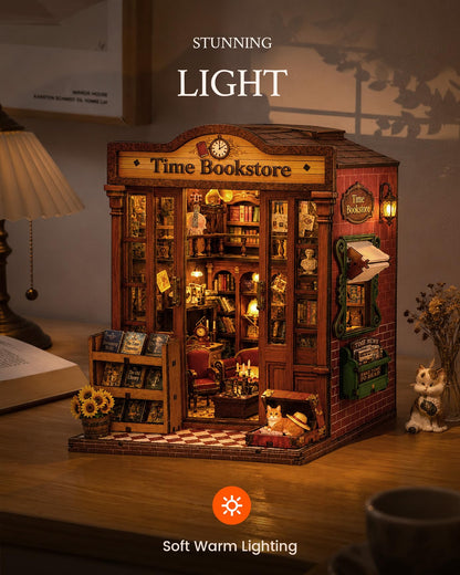 Book Nook Kit DIY Miniature House Kit for Adults, Timeless Library Mini Dollhouse with Furniture & LED Lights, 3D Wooden Puzzle Bookshelf Insert Decor, Creative Gift for Teens, Family & Friends