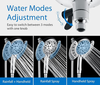 INAVAMZ Shower Head with Handheld High Pressure: Hand Held Shower Head & Rain Shower Head 2-IN-1 Shower Head with 59" Rotatable Stainless Steel Hose, Shower Trim Systems, Sliver 2.5 GPM 23233