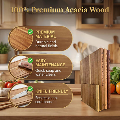 WoofWahouse Book Cutting Board Set - Food Safe, Non-Slip Chopping Boards for Kitchen Organization and Stylish Serving,Acacia Wood