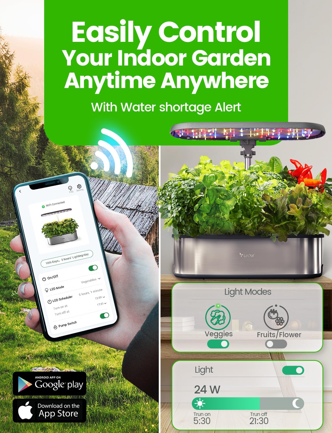 LetPot LPH-SE Hydroponics Growing System, 12 Pods Smart Herb Garden Kit Indoor, Indoor Garden, APP & WiFi Controlled, with 24W Growing LED, 5.5L Water Tank, Pump System, Automatic Timer