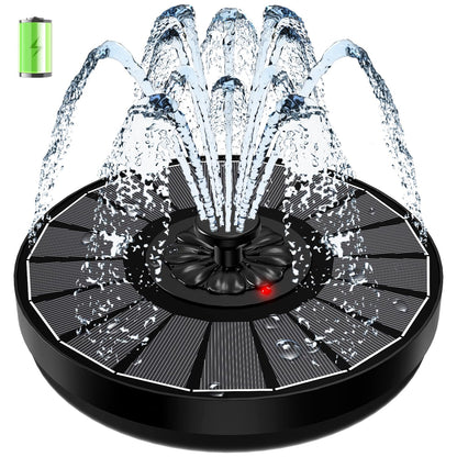 Solar Fountain Work On Cloudy Day,Solar Water Bird Bath Fountain with Faster Conversion Glass Solar Panel and Power Indicator,Built-in 2000mAh Battery,Outdoor Garden Decor(Black Panel)