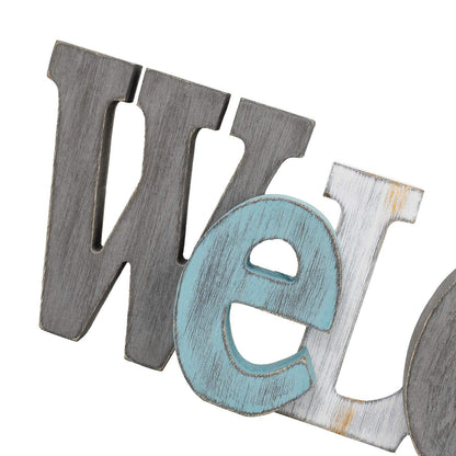 Waroom Home Rustic Wood Welcome Sign Decor - Decorative Block Word Letters, Hanging Wooden Cutout Wall Decoration (Gray)