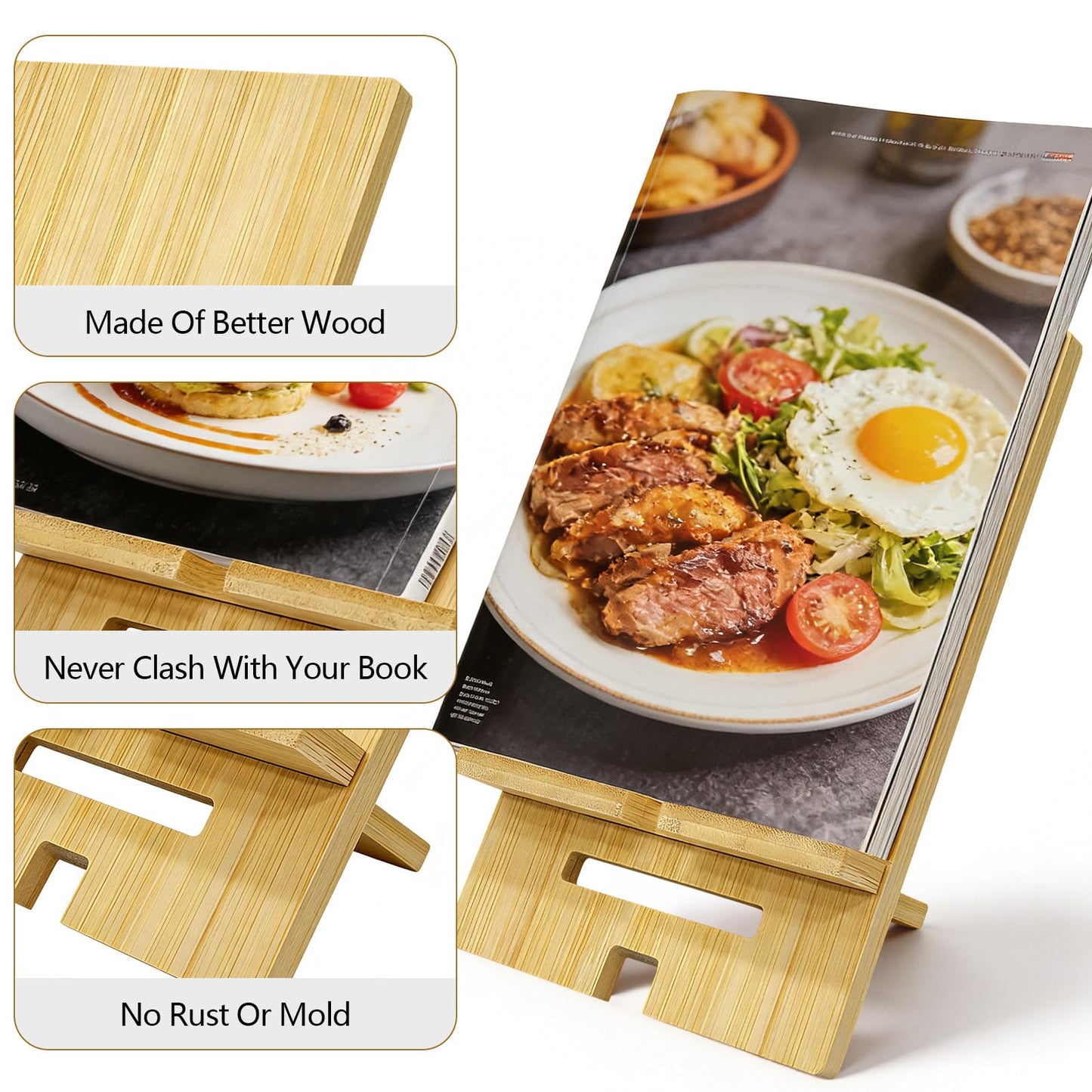 AEOSEAZTU 5 Pcs Bamboo Book Stand for Display Natural Easel Book Holder for Home Office School Fits CDs Comics Magazines Postcards Albums Artworks Phones(7.1x4.7x5 Inch)