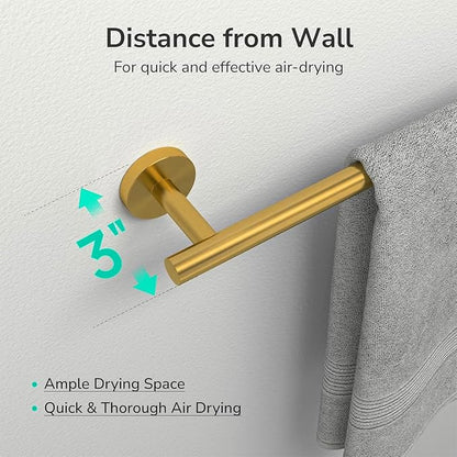 USHOWER Brushed Gold Bath Towel Bar, 30-Inch Towel Racks for Bathroom Wall-Mounted, SUS304 Stainless Steel Towel Rod (Total Length 32-Inch)