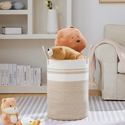 VIPOSCO Large Laundry Hamper, Tall Woven Rope Storage Basket