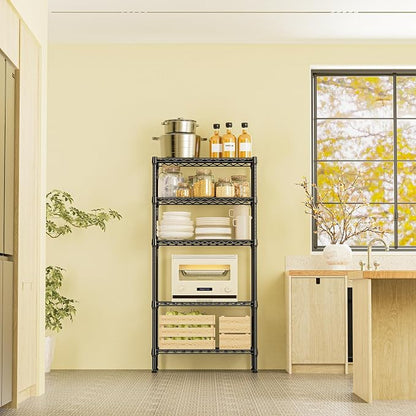 IZEUK 5 Tier Black Metal Storage Shelves, Heavy Duty Wire Shelving Rack for Garage, Kitchen, Bathroom, Laundry, Closet Organizer, 1250 lbs Capacity, 11.8" D x 29.5" W x 59.5" H
