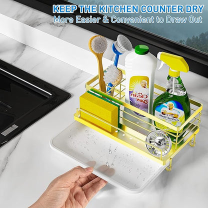 Cisily Kitchen Sink Caddy, 5.3 in Wide, 9.49 in Long, 4 Storage Spaces
