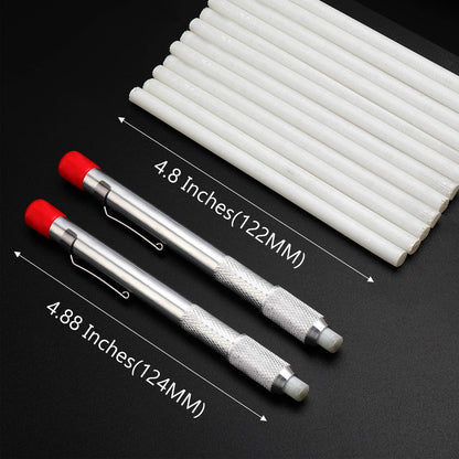 Mudder 2 Pieces Soapstone Pencil Holders Round Soapstone Marker Chalk Pencil with 12 Pieces Refills for Welding Tools and Markers Removable Markings on Metal, Aluminum, and Cast