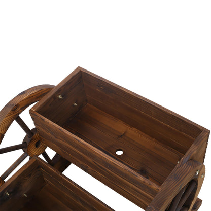Lunanniu Wooden Wagon Wheel Planter Rustic 2 Tier Flower Box Outdoor Garden Cart Decorative Fir Wood Plant Holder Patio Yard Display Stand Rectangular Tiered Flowerbed Balcony Plant Stand