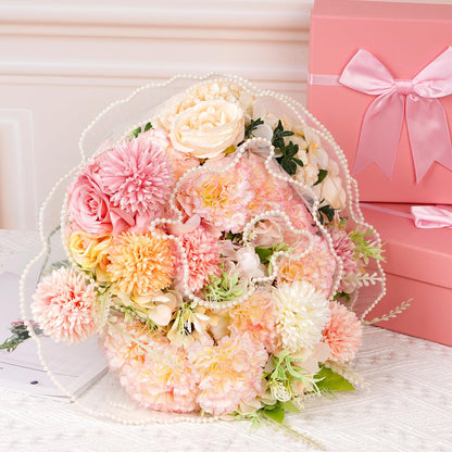 FACULX 3 Pcs Flower Wrapping Mesh for Bouquet Wrapping Paper 4 Yards Mother's Day Pearl Edge Flower Wrapping Paper for Thanks Wedding Anniversary Birthday Florist Supplies (White Pink Lightpink)