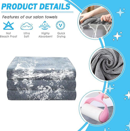 Grey Salon Towels, Super Soft and Absorbent Microfiber Hair Towel