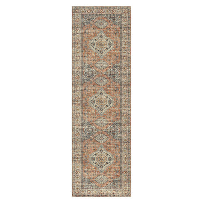 Lahome Oriental Hallway Runner Rug, 2.5x8 Kitchen Runner Non Slip Ultra-Thin, Soft Washable Hallway Rug Distressed Long Carpet for Entryway ‎Laundry Room Bathroom Eleanor, Peach/Orange