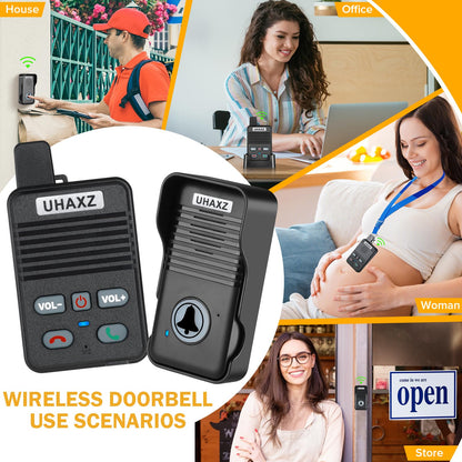 Wireless Doorbell, Full Duplex Doorbell Wireless, 1000ft Long Range, Hands-Free Intercom Door Bell 2 Way Communication, 4 Chimes 8 Volume Levels, Intercoms Wireless for Home House(Black)