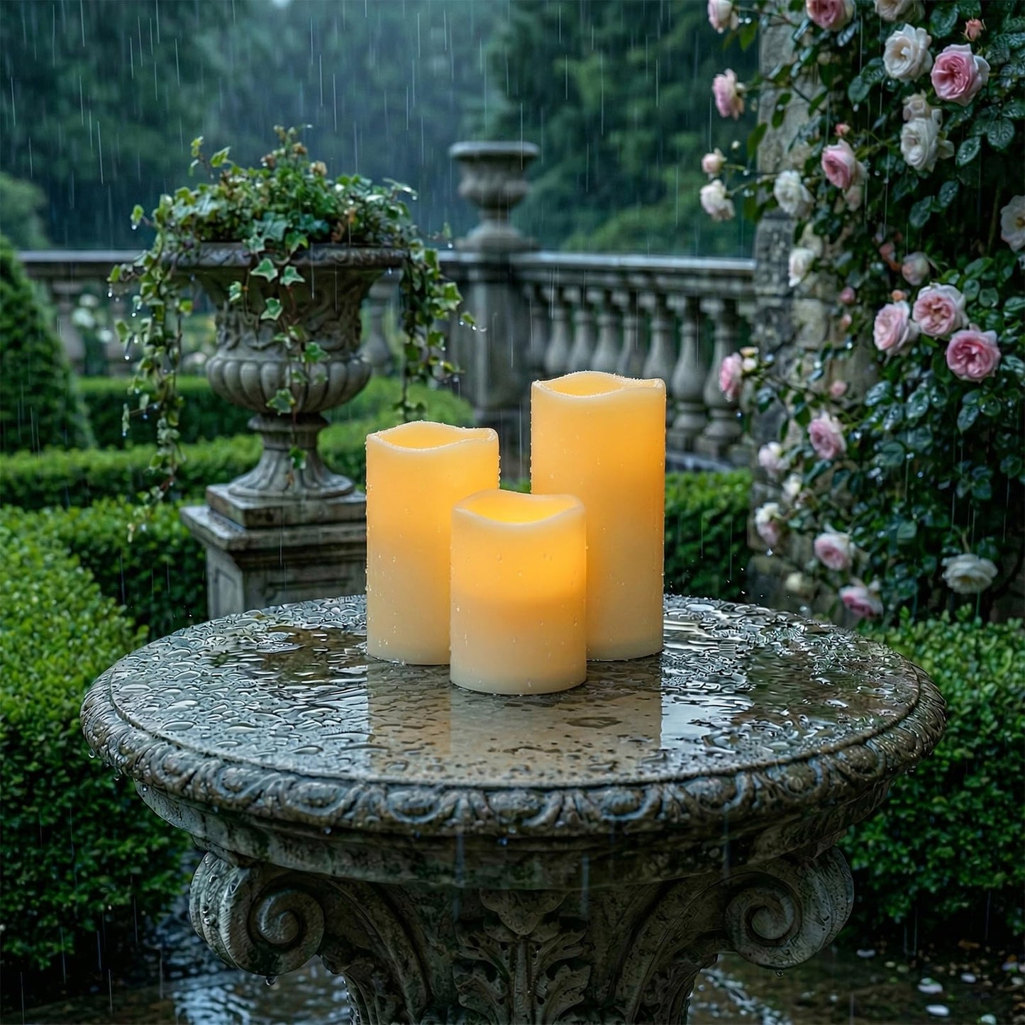 5plots 3" X 4"5" 6" Outdoor Waterproof Candles, Battery Operated Led Ivory White Flameless Candles with 10-Key Remote & Timer for Indoor Home Lantern Holiday Decor, Set of 3