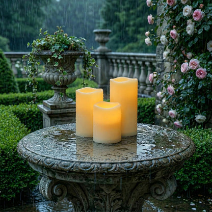5plots 3" X 4"5" 6" Outdoor Waterproof Candles, Battery Operated Led Ivory White Flameless Candles with 10-Key Remote & Timer for Indoor Home Lantern Holiday Decor, Set of 3