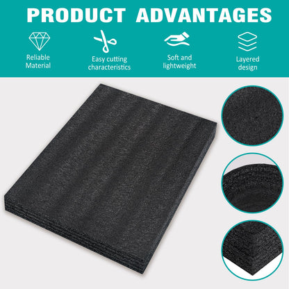 AurDo 5 Pcs Black Polyurethane Foam Sheet,16x12x0.5 Inch Cuttable Foam Padding Pad for Packing and Crafts,Toolbox Storage