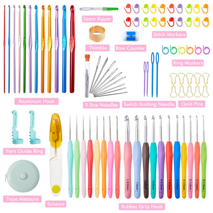 INSCRAFT 87 Pcs Crochet Hook Set, 19 Sizes 0.5mm-8mm(L), Ergonomic Soft Grip Handles Crochet Needles Kit with Case for Arthritic Hands, Crochet Starter Kit for Beginners Knitting Yarn Lovers