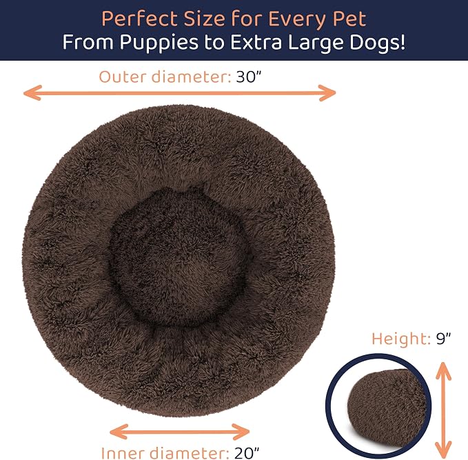 Donut Dog Bed - Premium Comfort for Anxiety Relief - Fluffy & Calming Design with Ultra-Plush Support | Cozy Round Dog Bed with Super Soft Circle Style (Coffee, Medium)