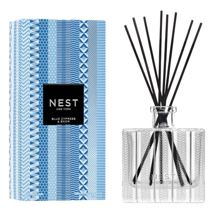 NEST New York Reed Diffuser, Holiday - 5.9 fl oz - Fragrance for Up to 90 Days - Reusable, Refillable Glass Holder - Includes 8 All-Natural Reed Sticks - Flame Free