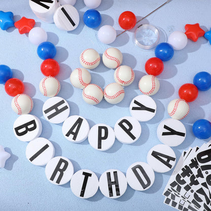 Simgoing 98 Pcs Baseball Birthday Banner Decor DIY Jumbo Friendship Bracelet Birthday Banner Kit Customizable Party Giant Garland Decoration for Baseball Sports Theme Party Decorations
