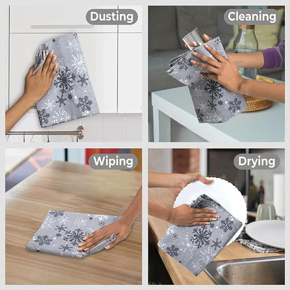 Urban Villa Christmas Kitchen Towels Grey Snowflake Print Premium Quality 100%