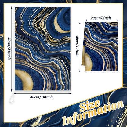 Boyiee 6 Pcs Marble Hand Towels Blue and Gold Towels Navy Blue Kitchen Towel
