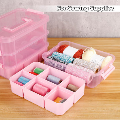 CraftGenes Art Supply Storage Organizer with 2 Removable Trays, 4-Layer 10QT Durable Craft Organizers and Storage for Sewing, Tool, Office Supplies, Art, Craft Supplies(Pink)