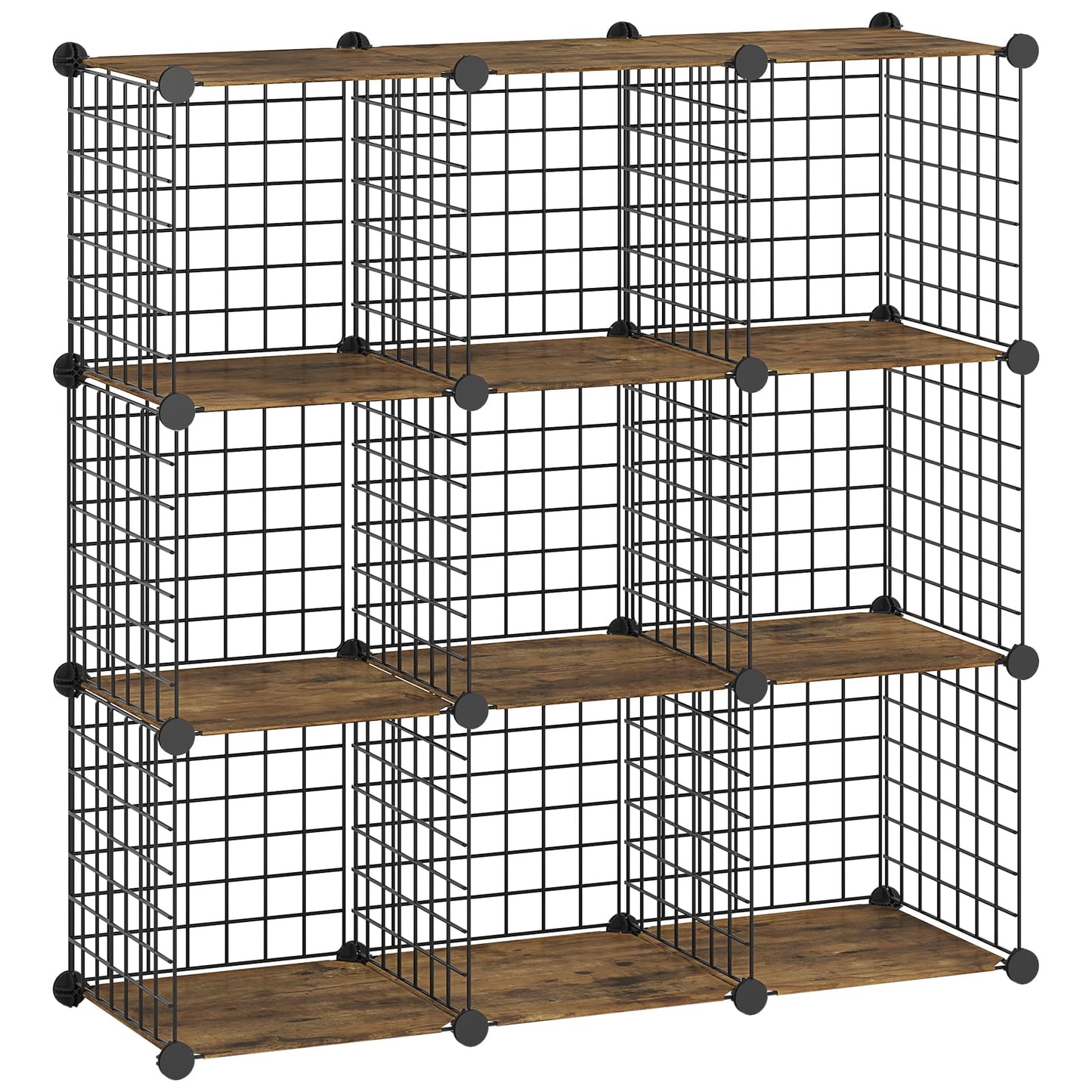 HOOBRO Floating Shelves for Wall and Wire Cube Storage Organizer, Wall Mounted Shelf Set of 2, 9-Cube Shelves, Modular Shelves with Metal Grid, DIY Closet Cabinet, BF40BJ01-BF09CW01