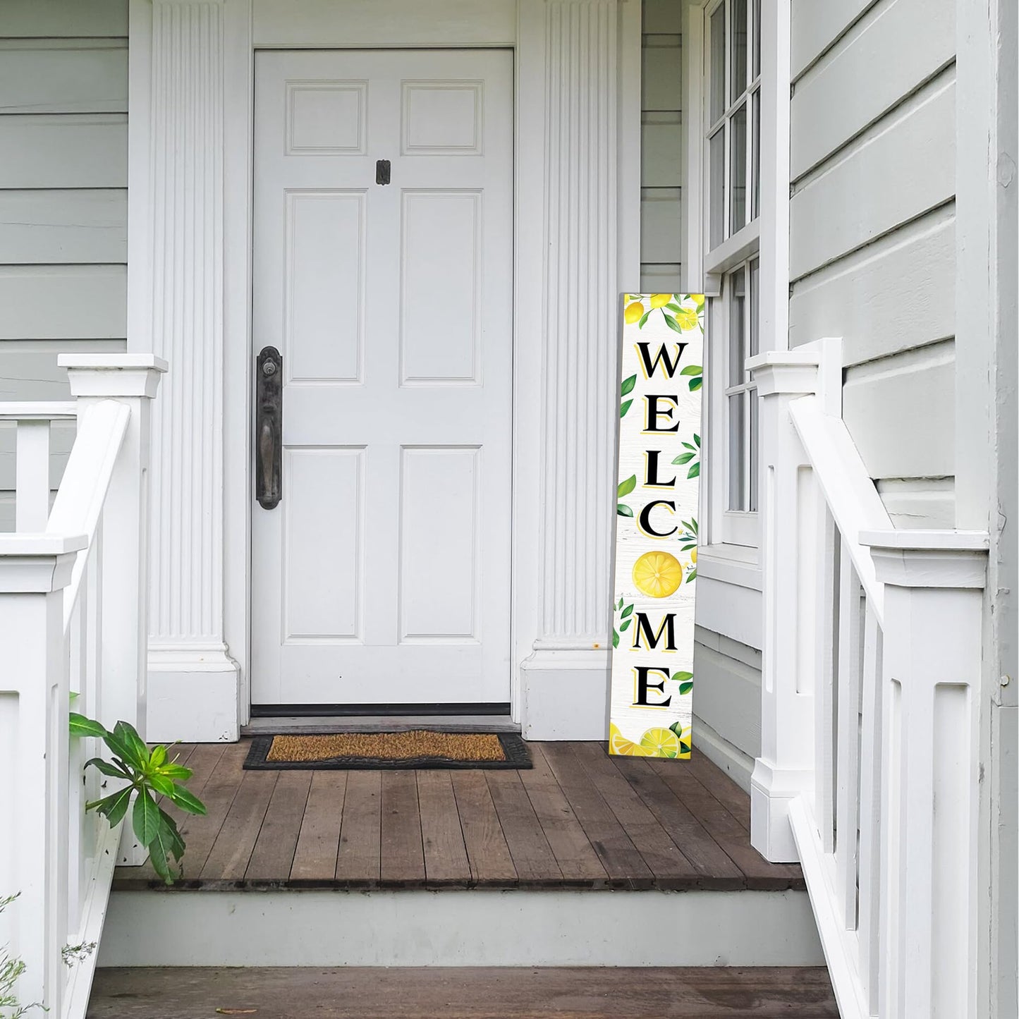 Summer Wooden Porch Sign 47" Large Lemon Welcome Sign Vertical Indoor Outdoor Standing Sign For Garden Home Yard Farmhouse