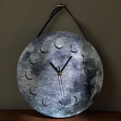 TOI 3D Wooden Puzzle Clock with Unique Moon Phase Numbers, DIY Building Model Kit for Adult, Functional 11 Inch Wall Clock, Creative Home Decoration Gift