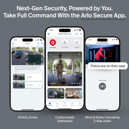 Arlo Ultra (3rd Gen - 2025 Release) 4K Security Camera + SmartHub, Battery Power, Emergency Response, AI Summary, 1-Month Trial of Secure Plan, 180° Field of View, 3 Cam, White, Motion Alert