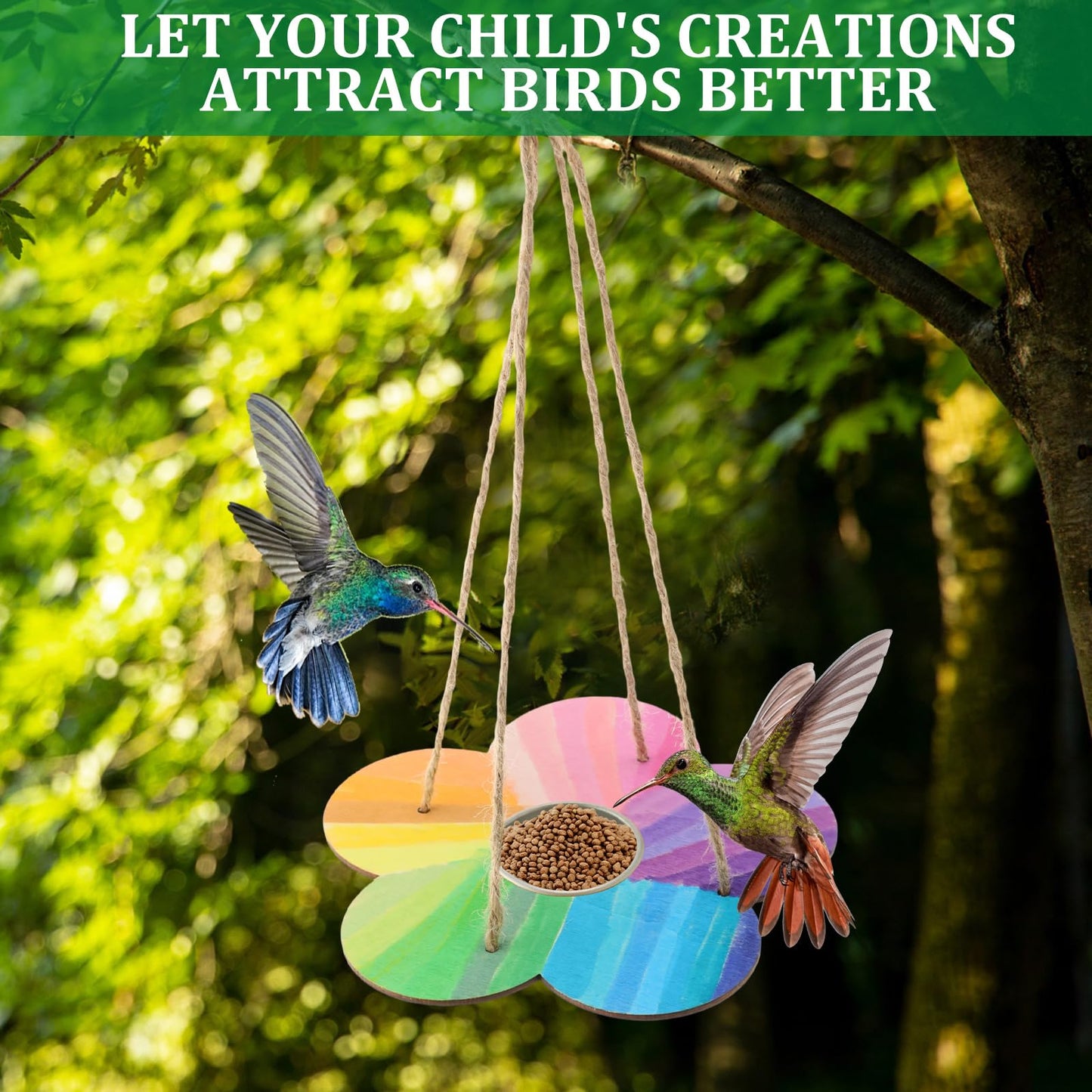 DoubleFill 100 Pack Bird Feeder Craft Kits for Kids Ages 3-8 Bird Feeder Craft Kits with Stainless Steel Bowls DIY Kids Crafts Wooden Art Painting Outdoor Bulk Toys for Children VBS Crafts