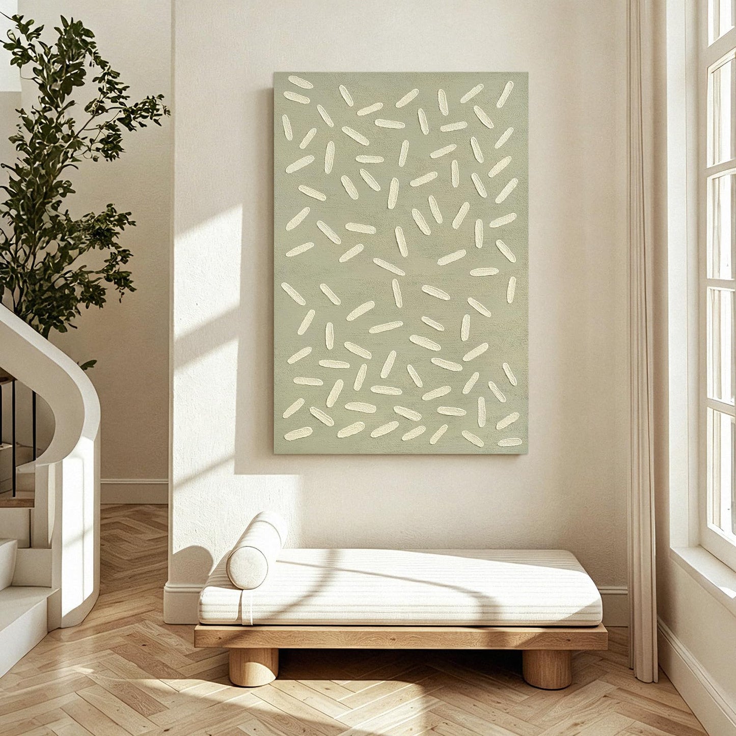 JUHOME Hand-Painted Abstract Canvas Wall Art – 24x36 Inch Original Textured Painting with Wooden Inner Frame, Modern Minimalist Artwork for Living Room, Bedroom, Office, Gift and Housewarming Decor