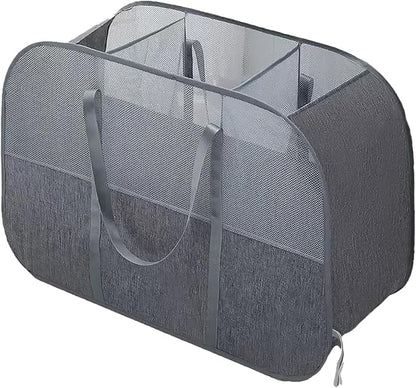 150L Collapsible Laundry Basket, 3-Compartment Foldable Hamper