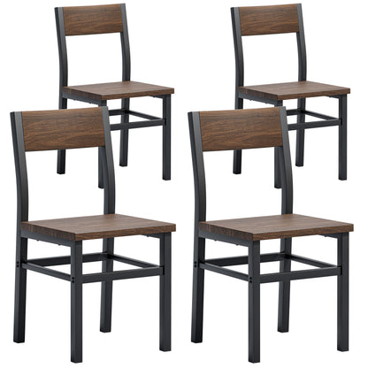 MECHYIN Dining Chairs Set of 4, Rustic Wood Dining Room Chairs with Thickened and Strengthened Metal Steel Frame & Slat Back, Modern Farmhouse Chair for Kitchen, Dining Room (4, Nut-Brown)