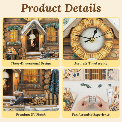 wudhank 3D Puzzle for Adults Clock - Swiss Chalet Design Model Kit-Mechanical DIY Pendulum Clock with Roman Numerals-Desk Home Office Decor Personalized Gift for DIY Lovers