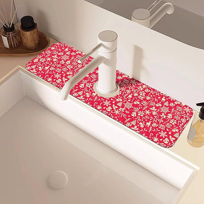 Christmas Reindeer Bell Snowflake Kitchen Sink Splash Guard Mat Absorbent Fast