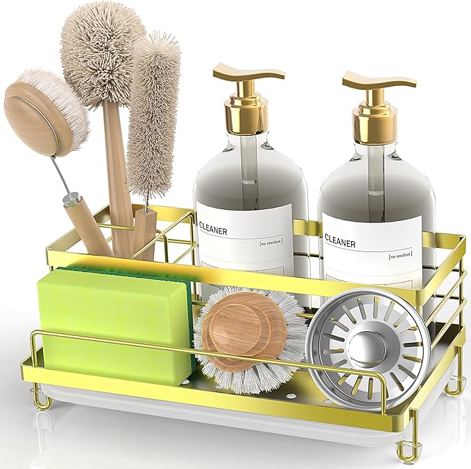 Cisily Kitchen Sink Caddy, 5.3 in Wide, 9.49 in Long, 4 Storage Spaces