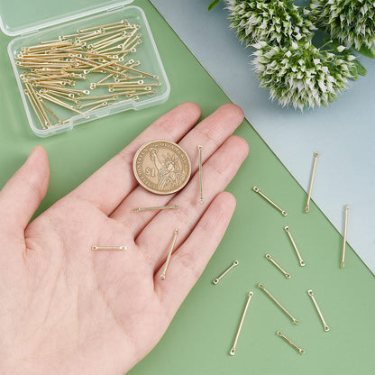 PandaHall 80pcs 14K Gold Plated Earring Links Bars Connectors, Brass 2-Hole Earring Strip Stick Golden Bar Jewelry Connector for DIY Earring Bracelet Jewelry Making Arts Crafts, 15/20/25/30mm