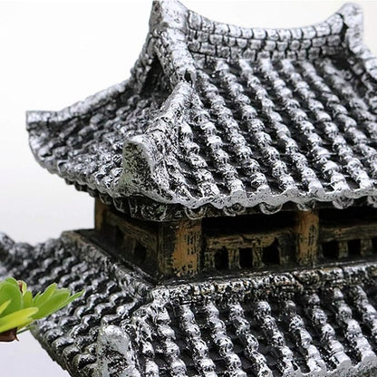Classical Temple Aquarium Decorations Asian Castle Thematic Safe Resin Ornaments with Plastic Plants Small Fish House Hideout Decor Hiding Places for Freshwater and Saltwater Fish Tank Accessories
