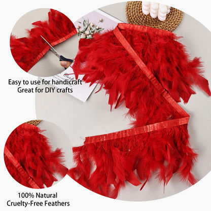 Daieeparty Red Turkey Feathers Trim Fringe 5Yard 4-6inch for Party Clothing DIY Sewing Craft Wedding Dress Decoration Natural Fluffy Turkey Feather Trim